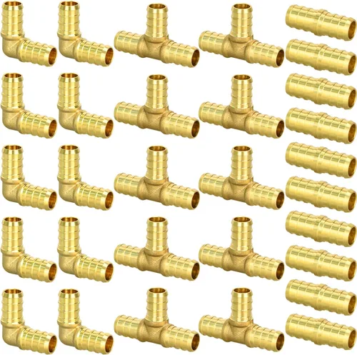 Vista 8 de 15 piezas de accesorios PEX de 1/2 pulgada, juego de acoplamientos rectos de codo TEE, combinación de accesorios de PEX de latón con Tees, codos