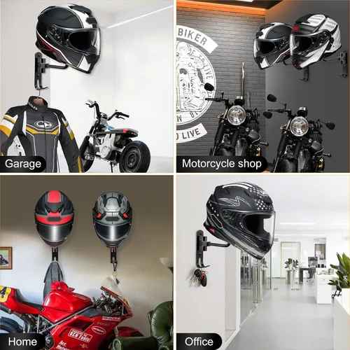 Vista 7 de Soporte para Casco de Motocicleta (Paquete de 2) de Montaje en Pared, Perchero para Casco con Rotación de 180° con Gancho Doble para Casco
