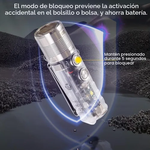 Vista 6 de RovyVon Aurora A28 2ª linterna EDC USB-C, 6500K blanco frío máximo 1000 lúmenes, linterna pequeña recargable de 850 mAh, con luces laterales