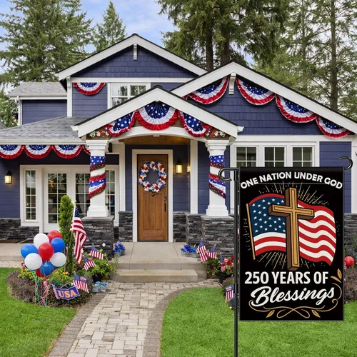 Vista 4 de Blessings 250 Years America Garden Flag, 250 Anniversary USA Flag America Patriotic Banner 250 Year One Nation Under God 4th of July - Bandera