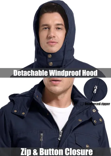 Vista 4 de MAGCOMSEN Men's Winter Coat Military Jacket Fleece Lined Parka Cotton Cargo Jacket
