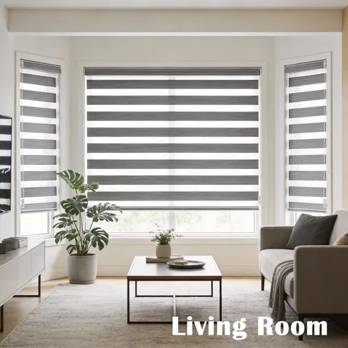 Vista 7 de Persianas de cebra, persianas de doble capa con parada libre, persianas transparentes para privacidad y control de luz, persianas para ventanas Gris