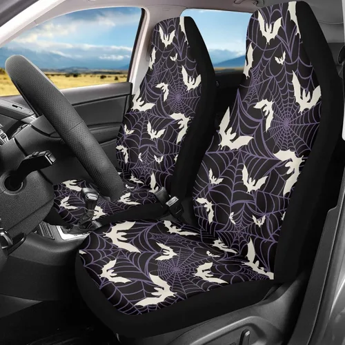 Vista 20 de Bulopur Fundas para asientos de coche negras y blancas con forma de murciélago, protector de asiento de coche universal, accesorios de coche