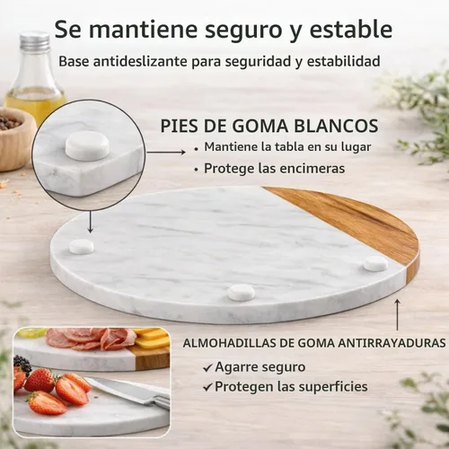 Vista 4 de Tabla de mármol blanco - Tabla de quesos Bandeja de madera de acacia para charcutería, queso, carnes, frutas, galletas Tabla de cortar, bandeja