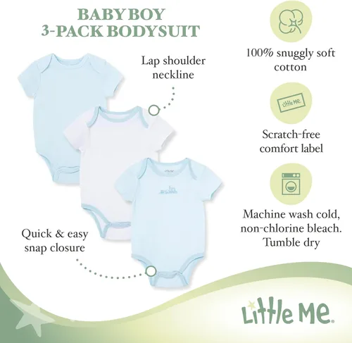 Vista 3 de Little Me Ropa para bebé, paquete de 3, 100% algodón, sin arañazos, recién nacido a 9 meses