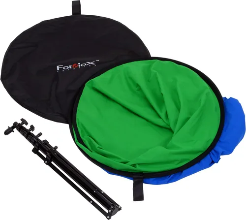 Vista 2 de Fotodiox Kit de fondo plegable Chromakey verde + azul 2 en 1 de 5 x 7 pies, con soporte de soporte