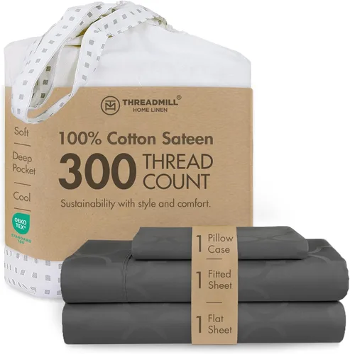 Vista 68 de Threadmill Juego de sábanas de algodón Twin Sábanas 100% algodón para cama tamaño Twin Juego de sábanas de satén jacquard damasco con bolsillo