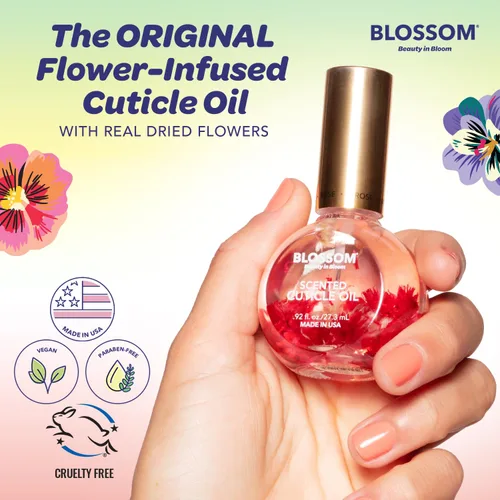 Vista 5 de Blossom Hidratante, hidratante, fortalecedor, aceite perfumado para cutículas, infundido con flores reales, fabricado en Estados Unidos, 1.26 onzas