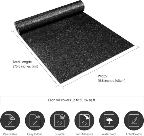Vista 2 de Stickyart Papel tapiz negro con purpurina de 15.8 x 275.6 pulgadas, papel tapiz autoadhesivo de tela con purpurina extraíble, papel de contacto