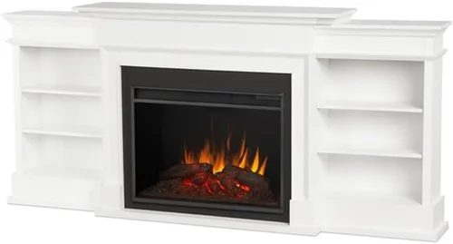 Vista 3 de Bowery Hill Soporte de TV con Chimenea Eléctrica de Madera Moderna de 92 pulgadas de ancho con repisa y control remoto, cable de alimentación de 6
