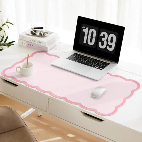 Vista 12 de Ohocut Alfombrilla de escritorio festoneada, piel sintética, rectangular para escritorio de oficina (beige, 23.6 x 13.7 pulgadas)