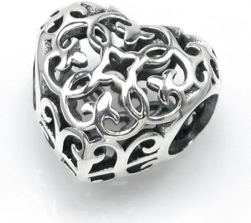 Vista 2 de Abalorio de plata de ley con diseño de clave a mi corazón y filigrana celta de oso de amor, para pulsera de abalorios europeos