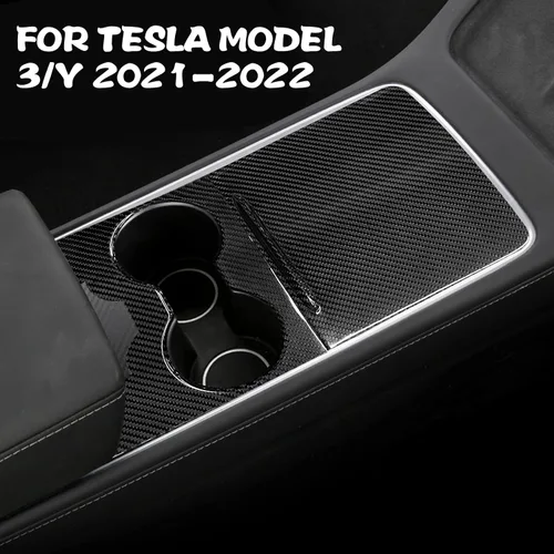 Vista 2 de Envoltura de consola central compatible con Tesla Model 3 Model Y 3K de fibra de carbono real, kit de envoltura de decoración interior, 2 accesorios
