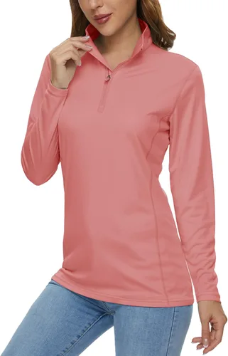 Vista 11 de MAGCOMSEN Camiseta de manga larga para mujer, con cremallera de un cuarto 01-Negro