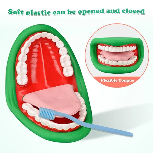 Vista 3 de Ultrassist Marioneta de Mano de Boca de Tamaño Mediano con Lengua para Niños Color Verde, Marioneta de Boca para Terapia del Habla, Incluye Cepillo