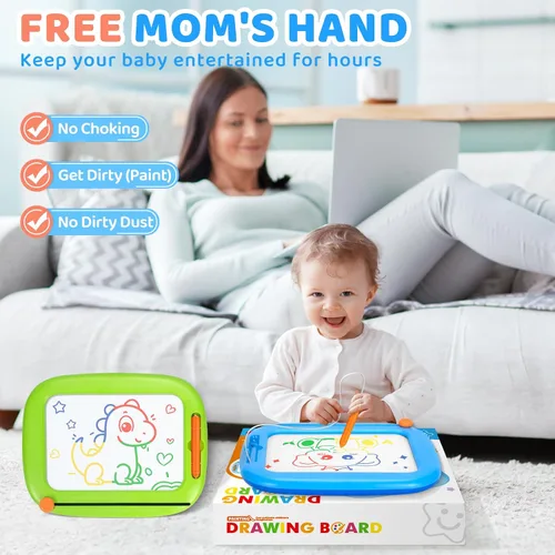 Vista 5 de Paquete de 2 tableros de dibujo magnéticos, juguetes para niños pequeños de 1-2 y 2-3 años, almohadilla de aprendizaje y educativa para escribir