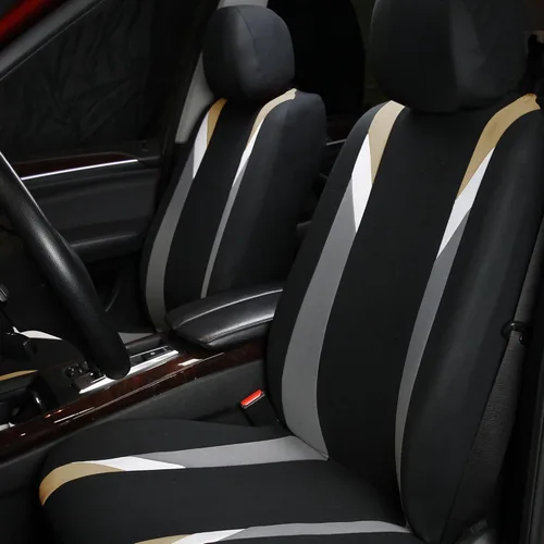 Vista 2 de Fundas para asientos en 3 filas modernas de alta calidad FH GROUP FH-FB033217 color beige y negro, para la mayoría de los autos, camionetas, SUV