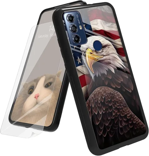 Vista 25 de Funda para Motorola Moto G Play 4G 2024 con protector de pantalla, parte trasera de vidrio templado + funda de silicona suave TPU absorción