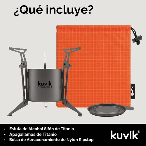 Vista 6 de Kuvik - Estufa de alcohol con sifón de titanio con soporte, ultraligera