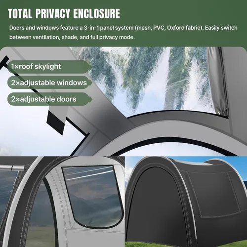 Vista 3 de Tienda de campaña para túnel y camping, 82 x 71 x 65 pulgadas, 2/3/4 personas, diseño de tres capas con malla / PVC / tela Oxford Glamping tienda