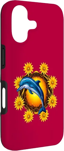 Vista 3 de Cartoon of A Porpoise or Dolphin with Florida Wildflowers Case for iPhone 17