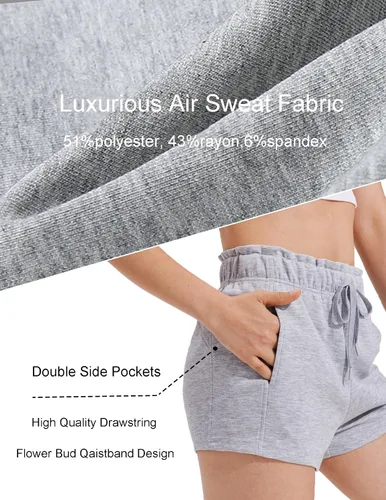 Vista 4 de PINSPARK Pantalones cortos deportivos para mujer, cintura alta, con cordón, pantalones cortos de entrenamiento de verano, suaves, casuales