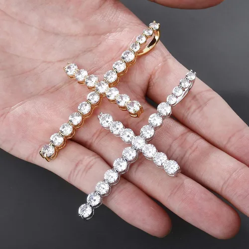 Vista 4 de JINAO Cadena de Cruz para Hombres Collar de Cruz de Oro Chapado en Oro de 14K Cadena de Cruz de Clavo Grande con Circonitas Cúbicas Colgante Joyería