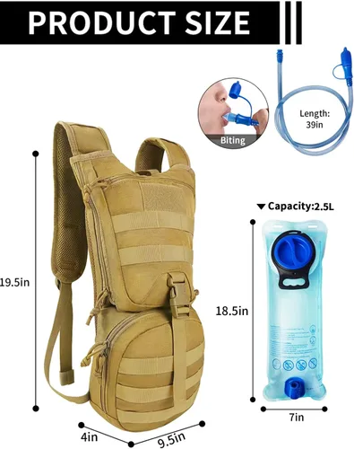 Vista 3 de SMONT Mochila táctica Molle de hidratación de agua para correr, ligera con vejiga de agua de 2.5 L para hombres que caminan