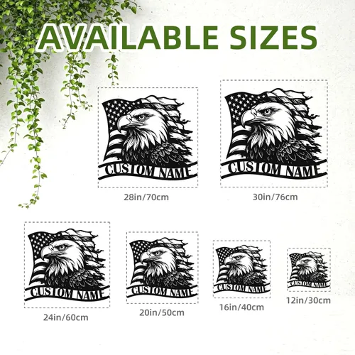 Vista 5 de Letrero de metal personalizado de águila y bandera estadounidense, arte de pared patriótico con nombre personalizado, decoración de hierro