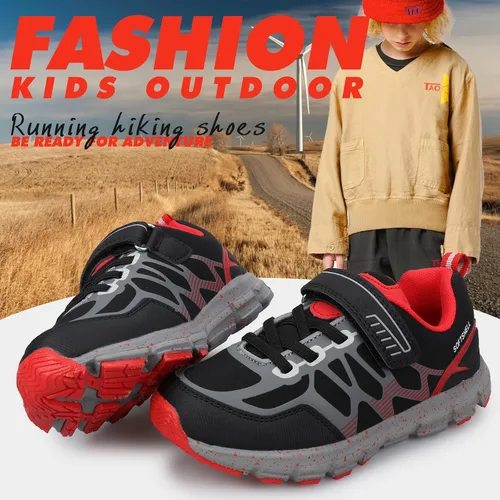 Vista 4 de UOVO Botas de senderismo resistentes al agua para niños, zapatos para caminar al aire libre, antideslizantes, al tobillo, zapatos deportivos