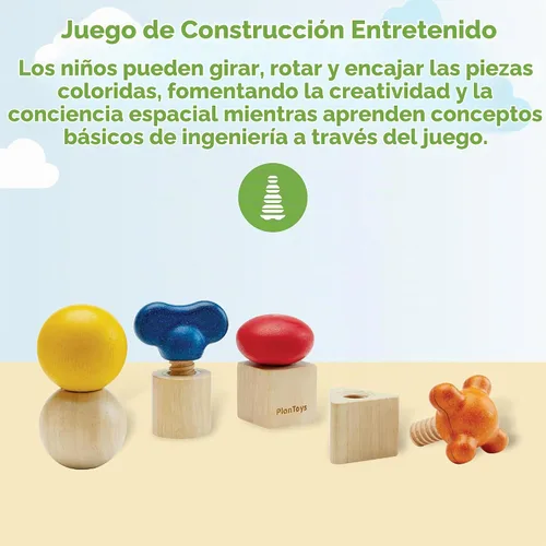 Vista 2 de PlanToys® Nuts & Bolts Wooden Toy for Kids Ages 2+ Montessori STEM Set Tuercas y pernos