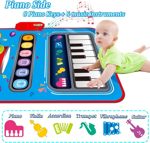 Vista 2 de Juguetes para niños de 1 año, alfombrillas musicales 2 en 1 para niños pequeños de 1 a 3 años, teclado de piano y alfombrilla de batería para niños