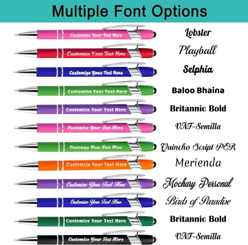 Vista 2 de Aolun Bolígrafo personalizado, bolígrafo grabado personalizado con lápiz capacitivo, 12 unidades, metal suave al tacto, introduce el nombre, Naranja