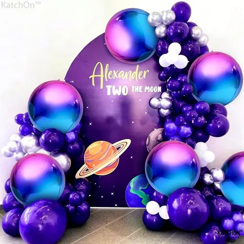 Vista 5 de KatchOn, Globos grandes de Mylar plateados, 22 pulgadas, paquete de 24 unidades, globos metálicos morados para fiesta de galaxia, globos esféricos