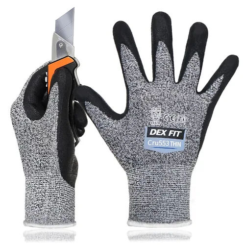 Vista 8 de DEX FIT Guantes Resistentes a Cortes Extremos Nivel 5 Cru553 Delgados, Agarre de Potencia Antideslizante, Ajuste Cómodo 3D de Grado Profesional