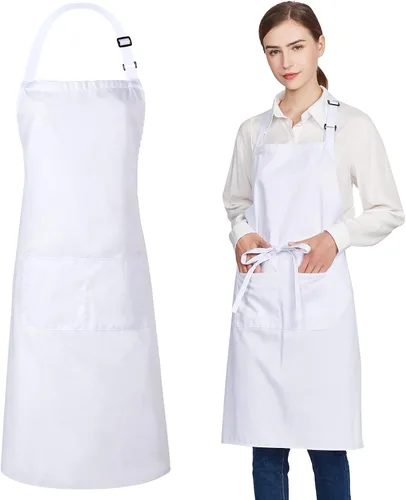 Vista 11 de Jubatus Paquete de 2 delantales 100% algodón con 2 bolsillos para cocinar, cocinero, delantal ajustable para mujeres y hombres, color beige