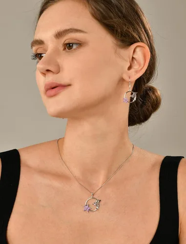 Vista 2 de YL Collar de colibrí de plata de ley con colgante de flores y piedras preciosas para mujer