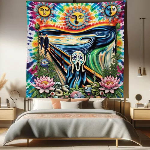 Vista 58 de Ambesonne Tapiz verde, fases lunares alrededor de un árbol de la vida, impresión de diseño bohemio de astrología nocturna, decoración de tela