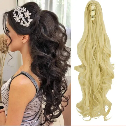 Vista 11 de OMGREAT Extensión de cola de caballo de 18 pulgadas de largo, extensiones de cabello rizado de una pieza con clip en cola de caballo sintéticas