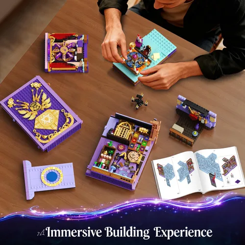 Vista 8 de INSOON Juego de construcción mejorado de rincón de libro de adivinación mística con luces recargables, 1447 piezas kit de bloques de construcción