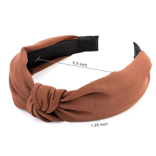 Vista 5 de YISSION Paquete de 4 diademas anudadas para mujer, diademas de tela de torsión ancha, color sólido, antideslizantes, accesorios para el cabello