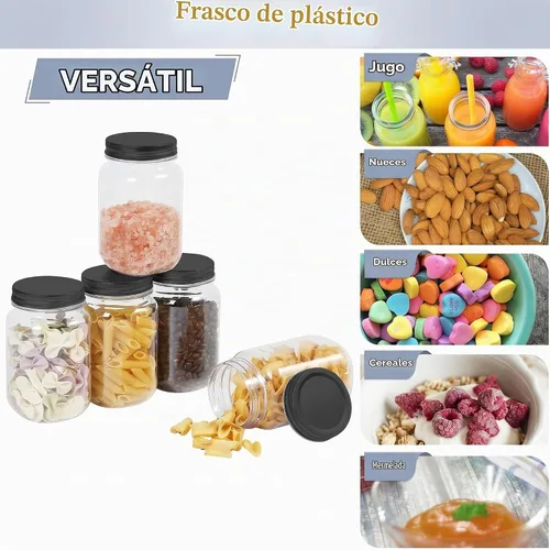 Vista 4 de novelinks Tarros de plástico de 16 onzas y frascos de plástico transparente Negro