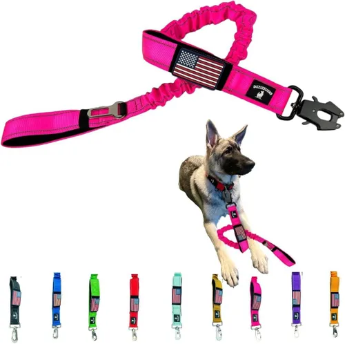 Vista 7 de Correa elástica resistente para perro, absorción de golpes, clip para cinturón de seguridad, cierre de rana de liberación rápida, asas dobles