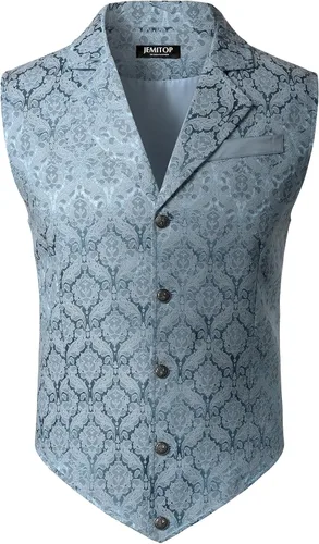 Vista 15 de JEMITOP Chaleco de traje jacquard vintage para hombre Negro