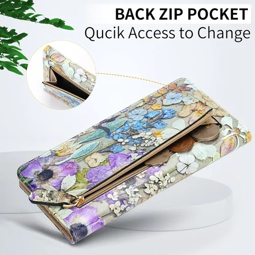 Vista 4 de APHISON Billetera para mujer ultra delgada de cuero delgado cartera RFID bloqueo tarjeta de crédito titular doble embrague largo señoras Billfold