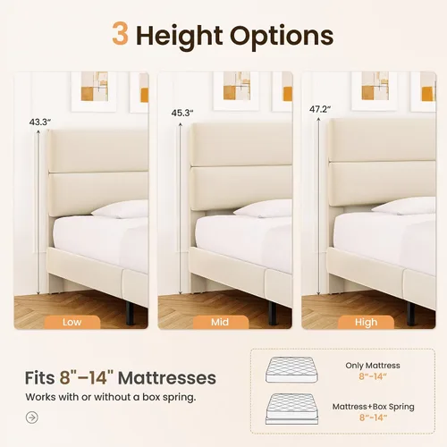 Vista 5 de GRUSIGN Base de cama de plataforma de tamaño individual con cabecera de terciopelo, soporte de listones de madera de altura ajustable, base