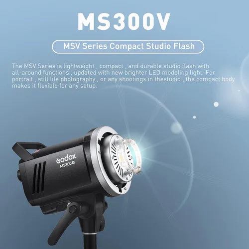 Vista 2 de Godox Kit de flash de estudio MS300V (2 x 300 W) con 2 cajas de luz, 2 soportes de luz, 2 reflectores, lámparas de modelado LED, sistema inalámbrico