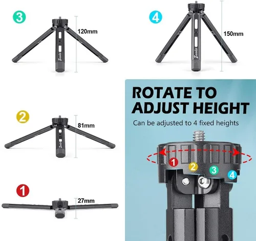 Vista 2 de Zeadio Trípode ajustable de metal, soporte de trípode de escritorio de 4 alturas ajustables, se adapta a Smooth 4, Crane Plus, Osmo Mobile, Ronin-S
