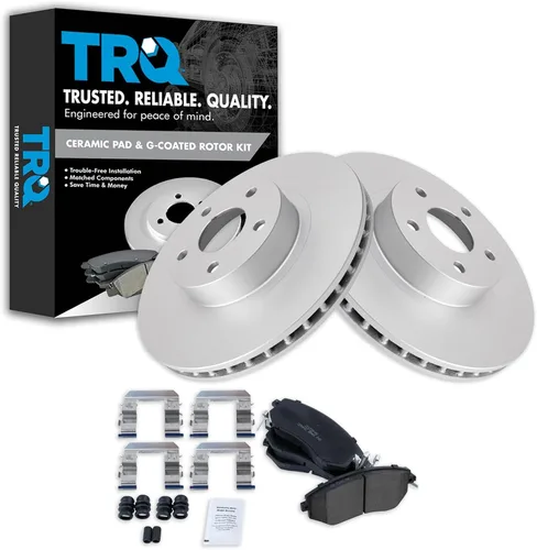 Vista 40 de TRQ Juego de pastillas de freno delantero y rotores con revestimiento de cerámica compatible con Jeep Compass Patriot 2017