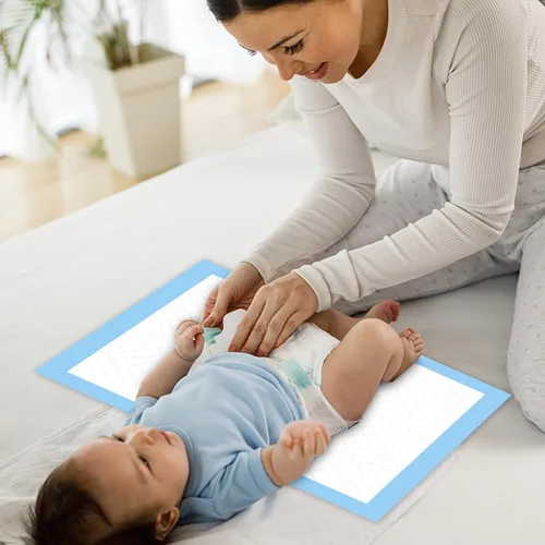 Vista 6 de Paquete de 100 cambiadores desechables, almohadillas para bebé, 17 Azul